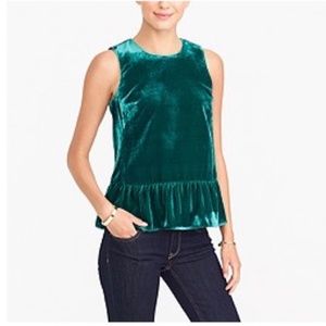 J. Crew Hunter Green Velvet Peplum Top